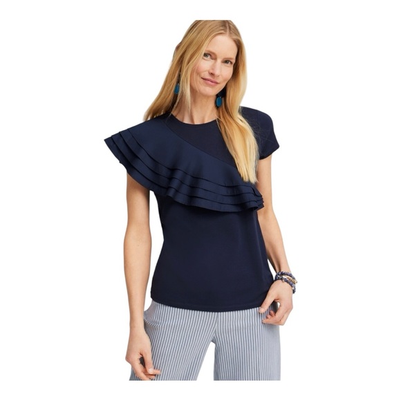 NWT Chicos Ruffle Cap Sleeve Tee Sz 2 570359563 - Picture 1 of 10